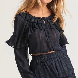 LoveShackFancy Ruffle Popover Top and Ruffle Mini Skirt in Midnight SET